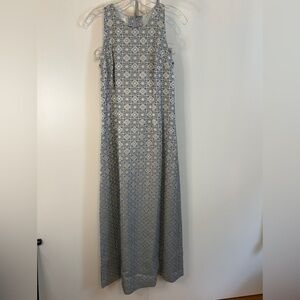 Ceremonia Custom Made Racerback Silk Blue, Cream, Gold Maxi Dress w Shawl